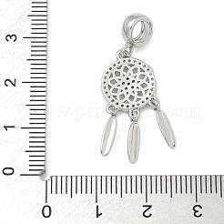 Brass Clear Cubic Zirconia Woven Web/Net with Feather European Dangle Charms&nbsp;KK-U050-01P