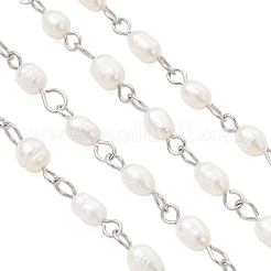 Handmade Natural Cultured Freshwater Pearl Link Chains&nbsp;AJEW-JB01586-02