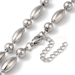 Non-Tarnish 304 Stainless Steel Rice Beads Necklace for Women&nbsp;NJEW-B107-02P