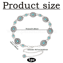 1Pc Alloy Pave Synthetic Turquoise Oval Flower Link Chain Waist Belly Body Chains for Women&nbsp;AJEW-DC0003-22