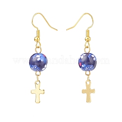 Resin Round Bead with Cross Dangle Earrings&nbsp;EJEW-JE05056