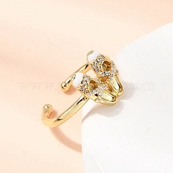 Brass Micro Pave Cubic Zirconia Cuff Open Rings for Women&nbsp;RJEW-B160-08G-02