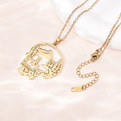 Halloween 304 Stainless Steel Hollow Tree Skull Pendant Cable Chain Necklaces for Men Women&nbsp;NJEW-K308-10G