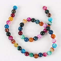 Natural Striped Agate/Banded Agate Round Bead Strands&nbsp;G-E233-11