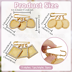 3Pcs 3 Styles Alloy Rhinestone Brooch Base Settings&nbsp;JEWB-OC00001