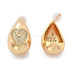 Teardrop Brass Micro Pave Clear Cubic Zirconia Stud Earrings&nbsp;EJEW-K286-07G-02