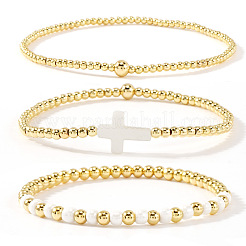 3Pcs 3 Styles Brass Round Beads Stretch Bracelet Set for Women&nbsp;YP1883-1