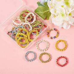 30Pcs 6 Colors Round Glass Seed Beaded Finger Rings&nbsp;RJEW-SZ0001-01