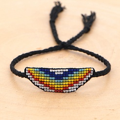 Glass Seed Wide Band with Rainbow Pattern Friendship Link Bracelet for Women&nbsp;BJEW-P269-15