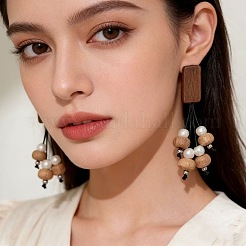 Wood & Imitation Pearl Stud Earrings&nbsp;WGA6AFA-01