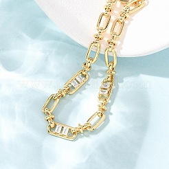 Oval & Paperclip Brass Micro Pave Cubic Zirconia Link Chain Bracelets for Women&nbsp;BJEW-D458-01G-02