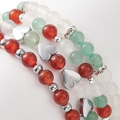Natural Carnelian(Dyed & Heated) & Green Aventurine & White Agate Beaded Stretch Bracelet Set&nbsp;BJEW-JB09182