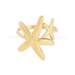 Ion Plating(IP) 304 Stainless Steel Starfish Open Cuff Rings for Women&nbsp;RJEW-S418-03G
