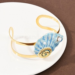 Shell Shape 304 Stainless Steel Enamel Cuff Bangles for Women&nbsp;BJEW-A049-04A-G