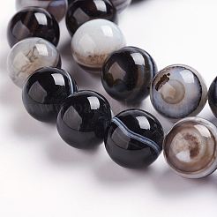 Natural Black Striped Agate/Banded Agate Beads Strands&nbsp;G-J359-01-8mm