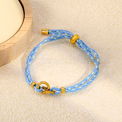 304 Stainless Steel Link Braided Cotton Cord Adjustable Slider Bracelets&nbsp;WG7AACD-02