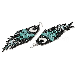 Bohemia Woven Glass Seed Bead Dangle Earrings&nbsp;EJEW-A046-02C