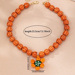 Summer Porcelain & Glass Flower Pendant Pumpkin Beaded Necklaces&nbsp;WGF7FBC-01