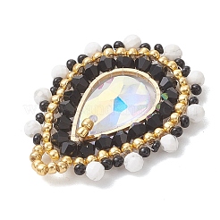 3Pcs 3 Colors Natural Howlite & Dyed Magnesite & Tiger Eye Faceted Round and Glass Seed Beaded Pendants&nbsp;PALLOY-MZ01218