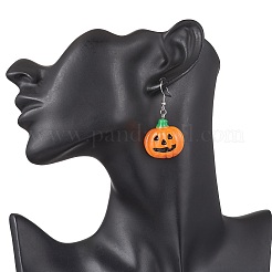 304 Stainless Steel Opaque Resin Pumpkin Dangle Earrings&nbsp;EJEW-JE06478