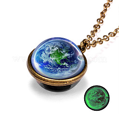 Luminous Glass Round Planet Pendant Necklace&nbsp;NJEW-WH0022-05AB-02