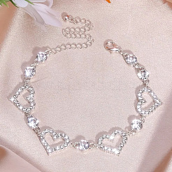 Heart Alloy Crystal Rhinestone Link Chain Necklace & Hoop Earring & Bracelets Sets&nbsp;FS-WG0CDC6-01-1