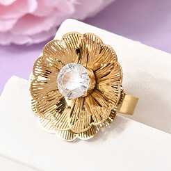 201 Stainless Steel Pave Single Cubic Zirconia Adjustable Cuff Rings for Women&nbsp;RJEW-K318-02J-G