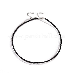 2 Pcs 2 Colors Black & White Glass Seed Beaded Necklaces Set&nbsp;NJEW-FZ00003