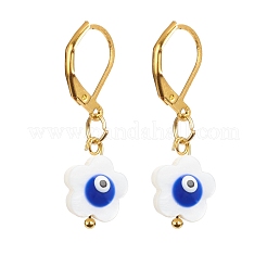 Natural Shell Flower with Evil Eye Dangle Leverback Earrings&nbsp;EJEW-JE05001