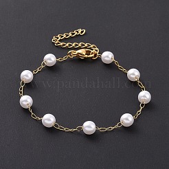 Round Plastic Imitation Pearl Beaded Bracelets&nbsp;BJEW-E054-02G
