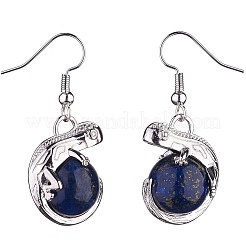 Gemstone Chameleon Dangle Earrings with Crystal Rhinestone&nbsp;EJEW-A092-10P