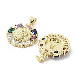 Rack Plating Virgin Mary Brass Micro Pave Cubic Zirconia Pendants&nbsp;KK-E102-15G