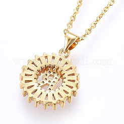 Brass Micro Pave Cubic Zirconia Initial Pendant Necklaces&nbsp;NJEW-H486-30G-R