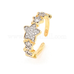 Brass Micro Pave Clear Cubic Zirconia Cuff Open Rings&nbsp;RJEW-T028-01A-G