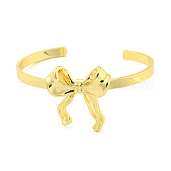 Bowknot Rack Plating Brass Open Cuff Bangles for Women&nbsp;BJEW-P322-06B-G