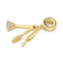 Brass Micro Pave Clear Cubic Zirconia Dentist European Dangle Charms&nbsp;KK-Z120-55G-01