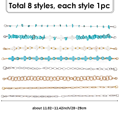 8Pcs 8 Styles Synthetic Turquoise Cross & Natural Trochid Shell & Natural Turquoise & Aluminum & 304 Stainless Steel Baseball Cap Chain&nbsp;HJEW-SC0002-39