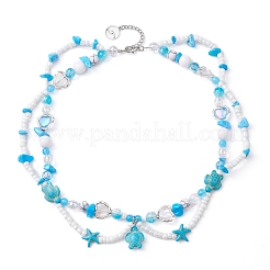 Synthetic Turquoise Tortoise & Starfish Pendant Necklace&nbsp;NJEW-JN04481-02