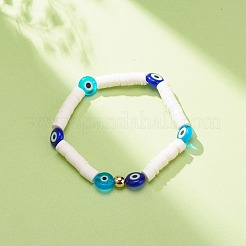 Polymer Clay Heishi Surfer Stretch Bracelet with Lampwork Evil Eye Beaded for Women&nbsp;BJEW-JB08386-01