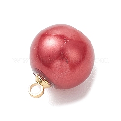 Baking Paint Pearlized Glass Pearl Round Charms with Brass Bails&nbsp;PALLOY-JF04896