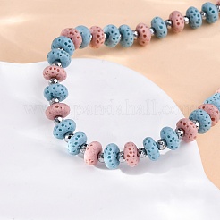 Dyed Natural Lava Rock & Synthetic Non-magnetic Hematite Rondelle Beaded Necklaces&nbsp;NJEW-H054-01P