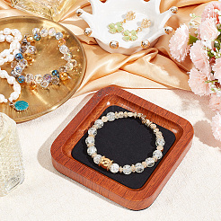 Square Wood Jewelry Storage Tray with Microfiber Fabric Mat Inside&nbsp;ODIS-WH0030-37A-02