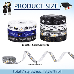 7 Roll 7 Colors Congrats Theme Polyester Printed Grosgrain Ribbon&nbsp;OCOR-PH0004-39