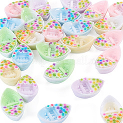 30Pcs 5 Colors Resin Ship with Flower Miniature Ornaments&nbsp;AJEW-TA0005-86