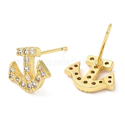 Rack Plating Brass Anchor Stud Earrings with Cubic Zirconia&nbsp;EJEW-D061-17G