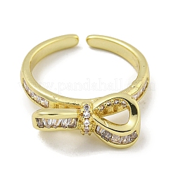 Bowknot Brass Micro Pave Cubic Zirconia Open Cuff Ring for Women&nbsp;RJEW-E296-03G
