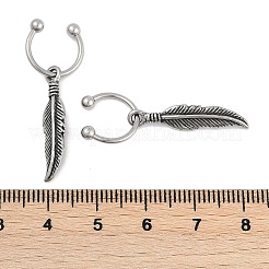 Feather 316 Surgical Stainless Steel Dangle Half Hoop Earrings for Women&nbsp;EJEW-G416-46AS