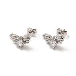 Rack Plating Brass Pave Clear Cubic Zirconia Butterfly Stud Earrings&nbsp;EJEW-F301-27