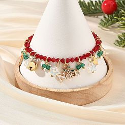 Alloy Enamel Christmas Hat Holly Leaves Charm K9 Glass Faceted Bicone Beaded Bracelets&nbsp;BJEW-TA00764