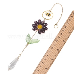 Alloy Enamel Bee & Glass Flower Crystal Suncatcher&nbsp;HJEW-TA00475-01